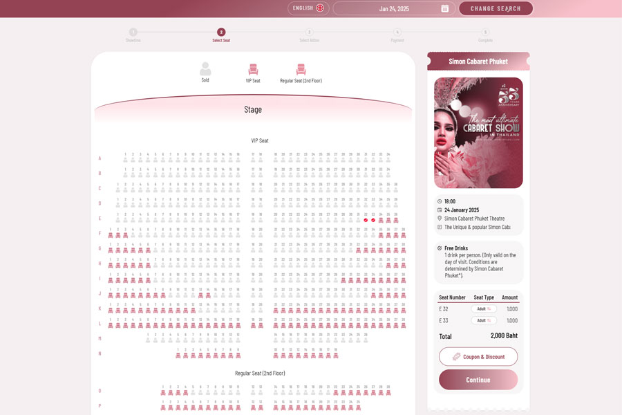Simon Cabaret Theatre show ticket booking system and booking engine by The Percentage App